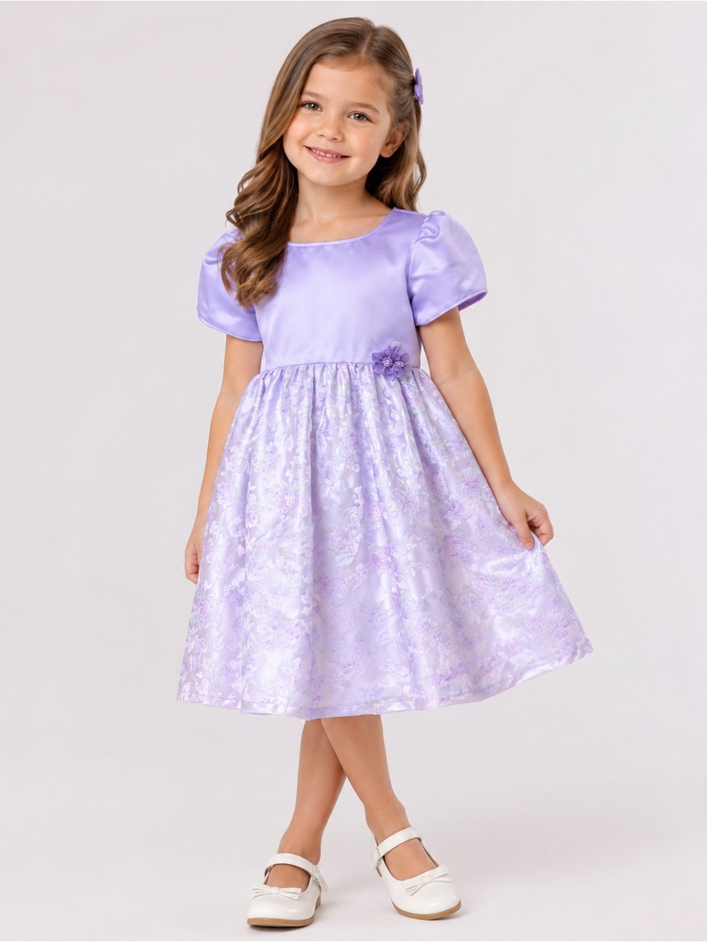 BROOKE LINDSAY GIRLS LAVENDER FLORAL FORMAL PUFFY SLEEVE DRESS SIZE 6X